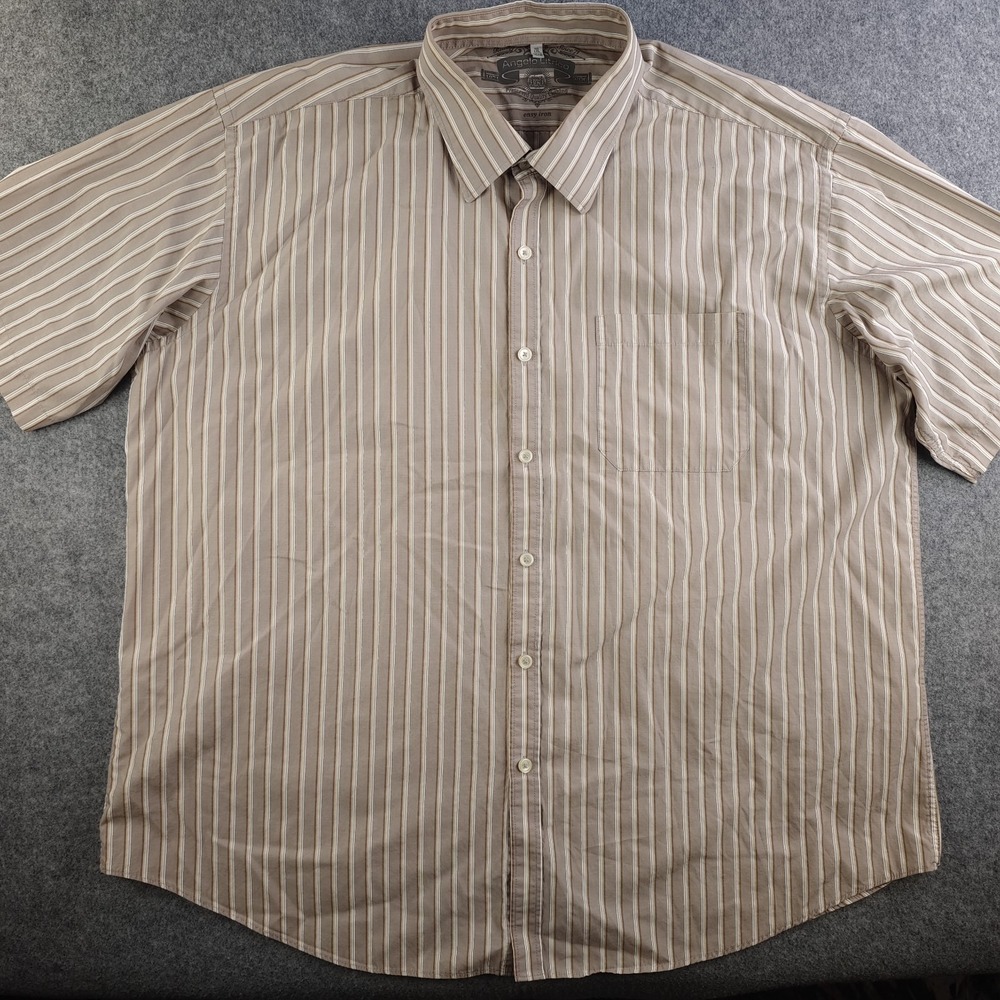 Angelo Litrico Shirt‎ Mens 2XL Easy Iron Short Sleeve Brown Striped Button Up